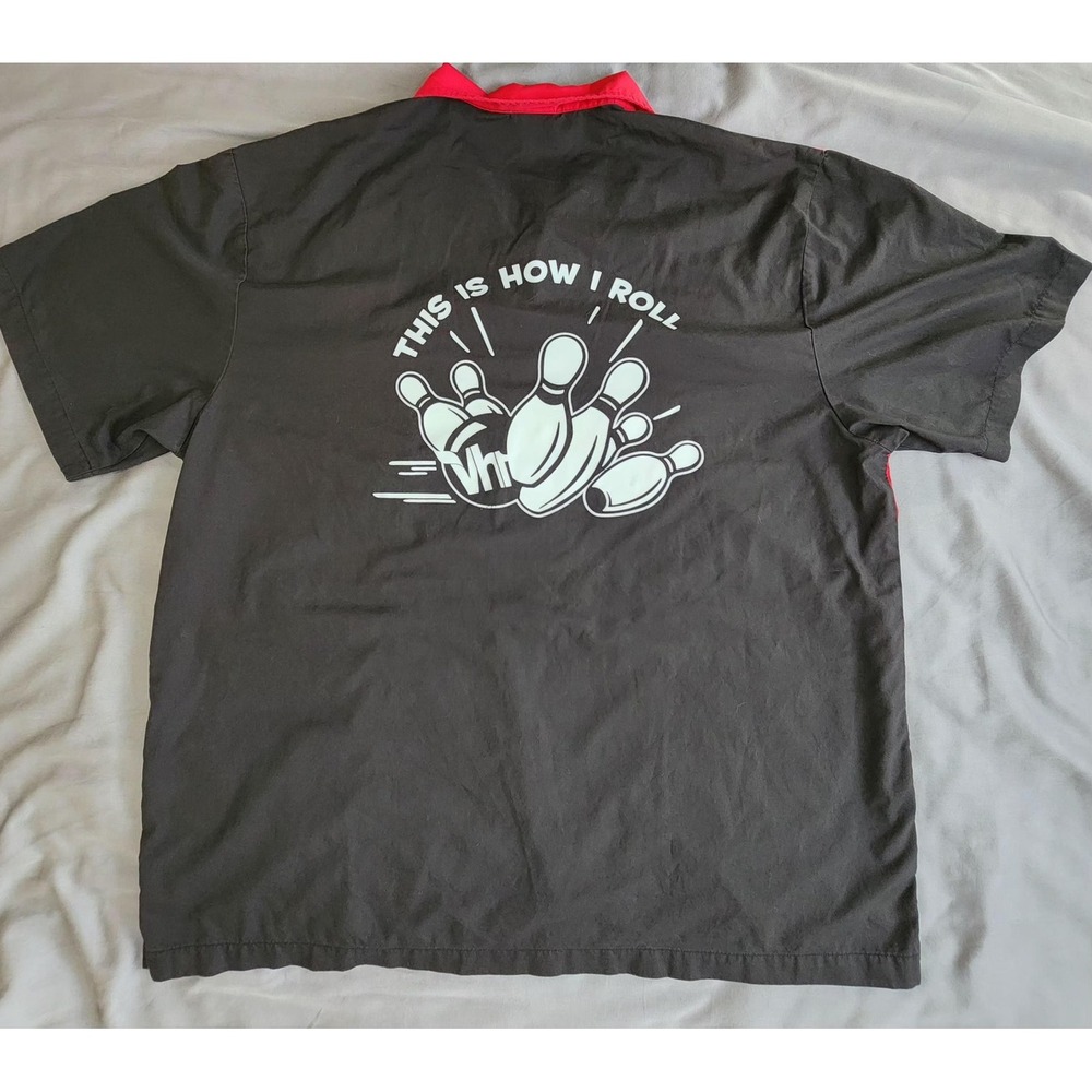 Hilton Bowling Hero Shirt Mens XL Red Black Retro Camp Button Front Back Graphic - Picture 2 of 10